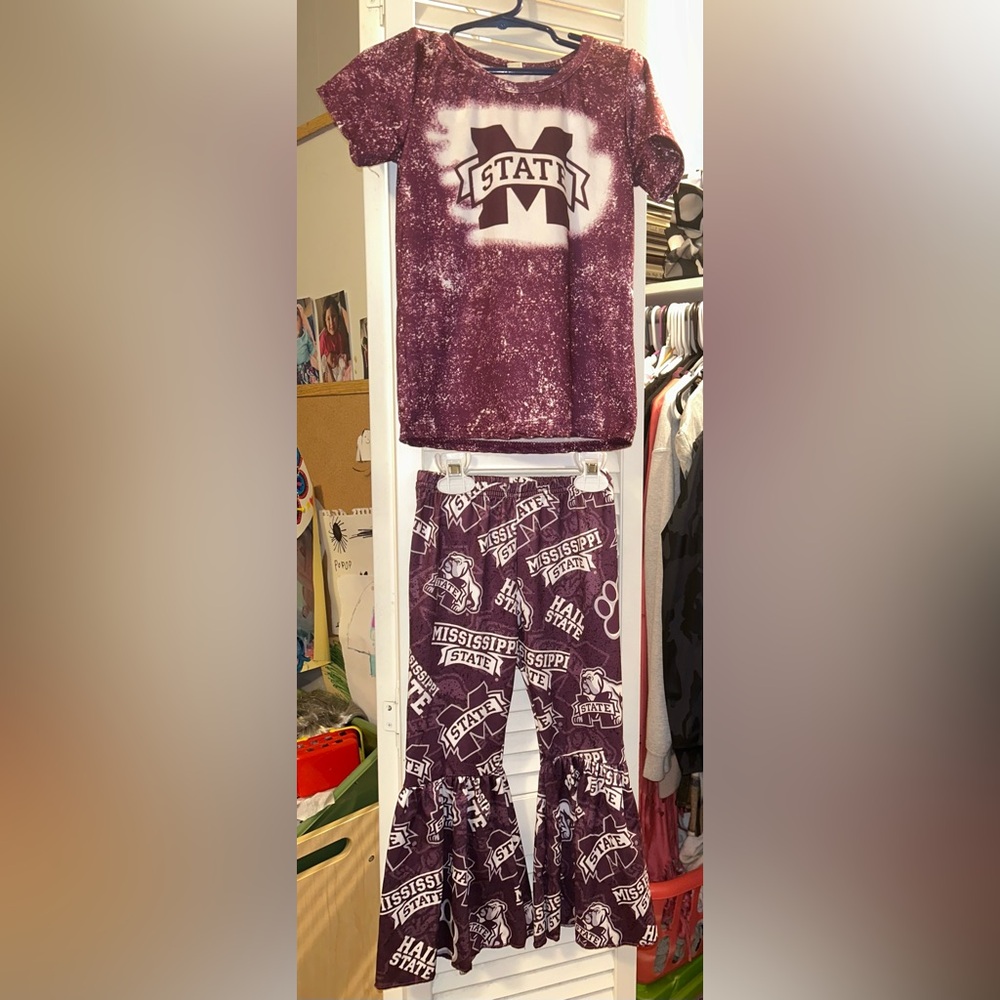 Burgundy and White Kids' MS State 2 piece set size 4T